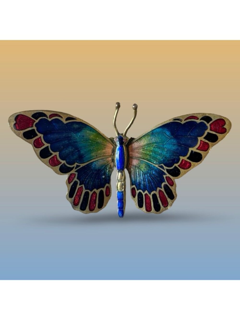 Cloisonné Butterfly Pin Brooch Enamel Brass Czechoslovakia Marked Vintage Gift